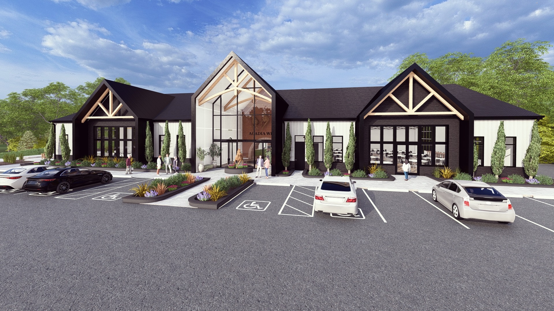 Architectural rendering of the future Acadia Winery building